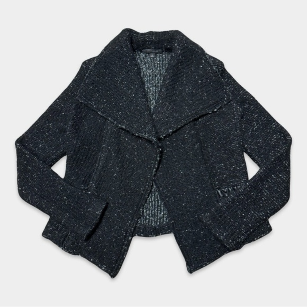 NWT. Ann Taylor. Black Open Draped Waterfall Shawl Collar Cardigan Jacket. XS.